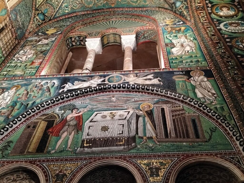 Il mosaico in cui si incontrano Abele e Melchisedec.
