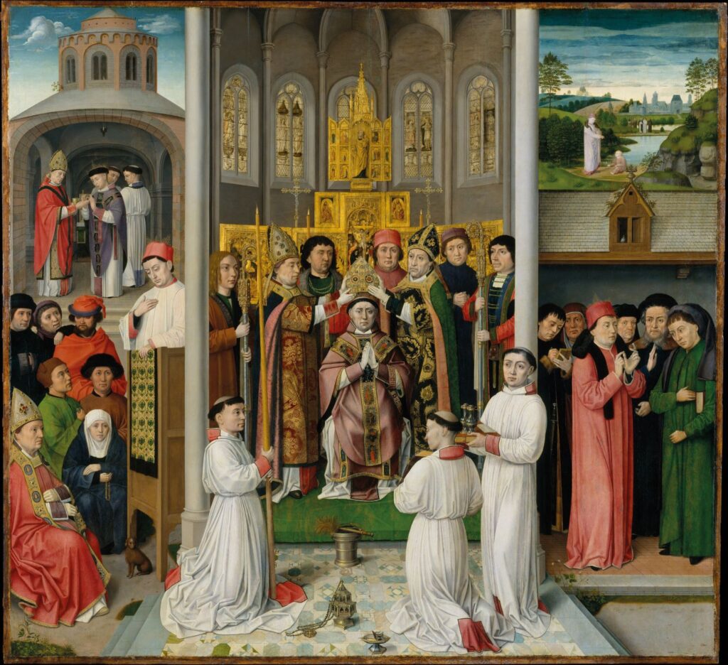La consacrazione di Sant'Agostino in un'opera fiamminga datata 1490 (Met Museum, OA)